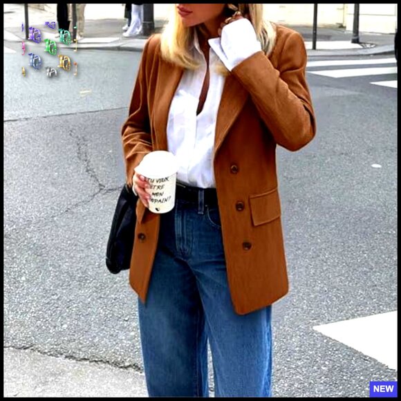 Corduroy Blazer Jacket Women's Business Casual Notched Lapel Retro Chic - Picture 4 of 7